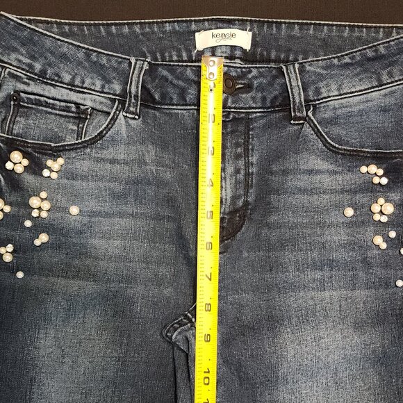 Kensie Blue Jeans Size 6/28 Skinny Ankle Faux Pearl & Rhinestone Design - Picture 12 of 16